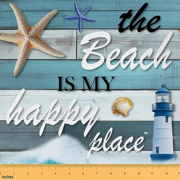 Castle Fairy Kids Summer Beach Fabric by the Yard 1 Yard, Coastal Lighthouse Home Decor Fabric by the Yard, Starfish Seashell Sewing Fabric