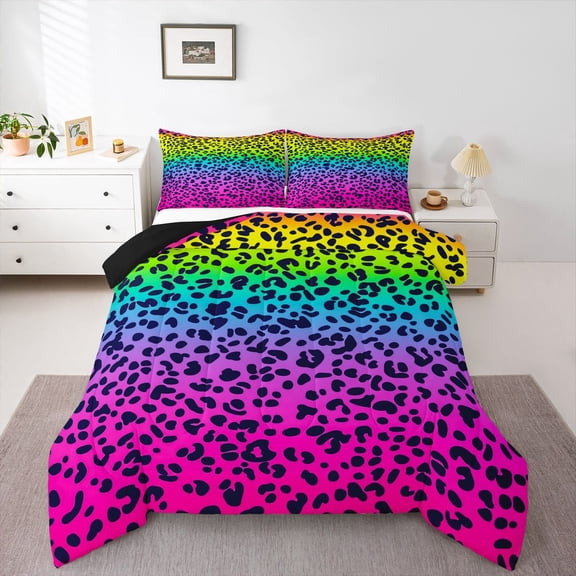 Castle Fairy Kids Teenagers Adults Leopard Print Twin Comforter Sets,Gradient Bedding Set