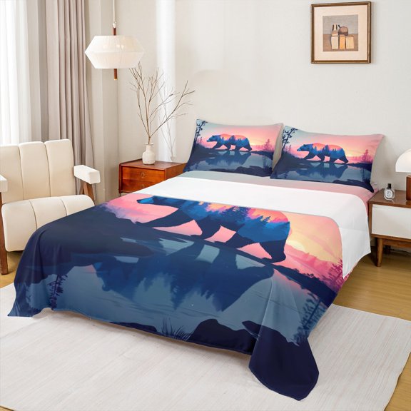 Castle Fairy Kids Teenagers Animal Bear Bed Sheets,Jungle Wildlife King Sheets