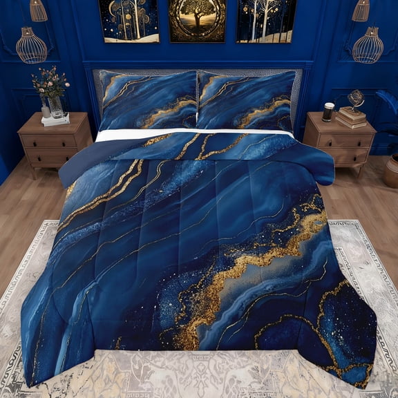 Castle Fairy Kids Teenagers Gradient Marble Stone Pattern Bedding Comforter Set 2pcs,Mountain Fluid Gold Metallic Twin Comforter Sets Microfiber,Ombre Marbling Watercolor Breathable Bedding Set