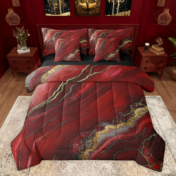 Castle Fairy Kids Teenagers Gradient Marble Stone Pattern Bedding Comforter Set 7-Piece,Mountain Fluid Gold Metallic King Bedding Sets,Ombre Marbling Watercolor Ultra Soft Bed Sheets