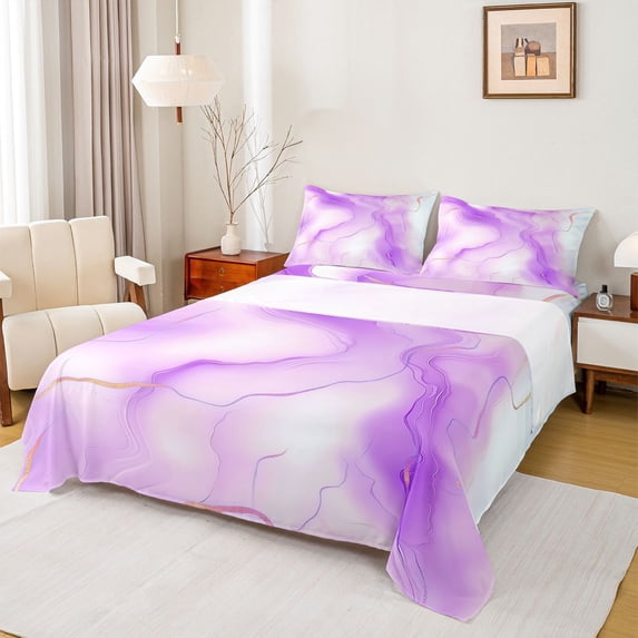 Castle Fairy Kids Teenagers Gradient Marble Stone Pattern Twin Sheet Sets 3pcs,Mountain Fluid Gold Metallic Twin Fitted Sheet Microfiber,Ombre Marbling Watercolor Breathable Flat Sheet