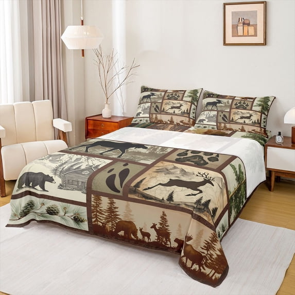 Castle Fairy Kids Teenagers Safari Bear Deer Twin Sheet Sets,Geometric Plaid Bedding