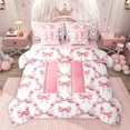 thumbnail image 1 of Castle Fairy Kids Teens Adults Cute Bowtie Personalized Initial Alphabet H Bedding Comforter Set 7 Pieces,Princess Bowknot Full Bedding Set,Cartoon Ribbon Bow Checkered Fitted Sheet Flat Sheet, 1 of 8