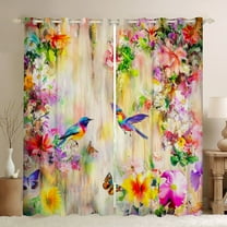 Castle Fairy Kids Teens Adults Flying Hummingbird Butterflies Black Out Curtains,Chic Floral Flowers Curtains Pack of 2 (42x63 Each),Abstract Gradient Ombre Bedroom Curtains,Lightweight Room Decor
