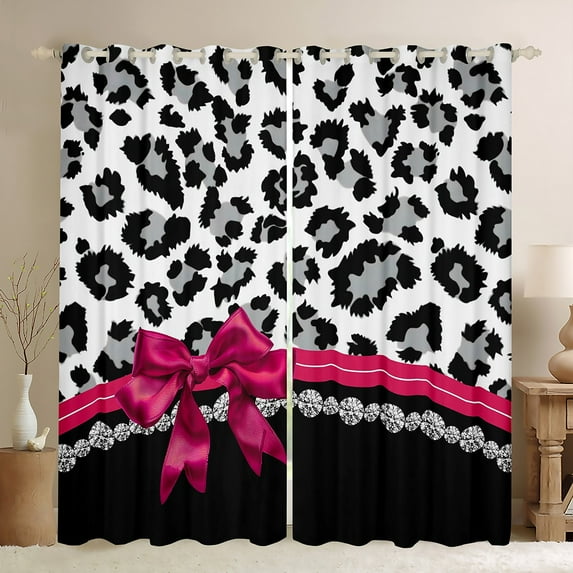Castle Fairy Kids Teens Adults Kawaii Ribbon Bow Black Out Curtains,Animal Leopard Print Curtains Pack of 2 (42x63 Each),Bling Crystal Bedroom Curtains,Luxury Bedroom Decor