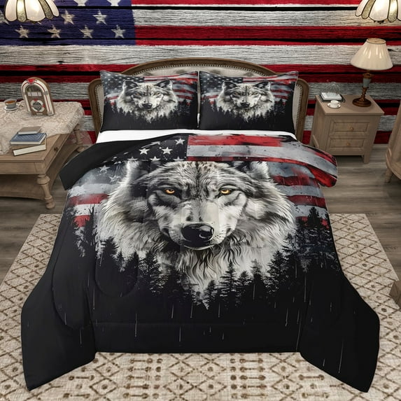 Castle Fairy Kids Teens Adults Wildlife Wolf Full Size Comforter Sets 3-Piece,Vintage USA Flag Bedding Comforter Set,Jungle Animal Lightweight Bedding Sets,Microfiber Bedroom Decor,Reversible
