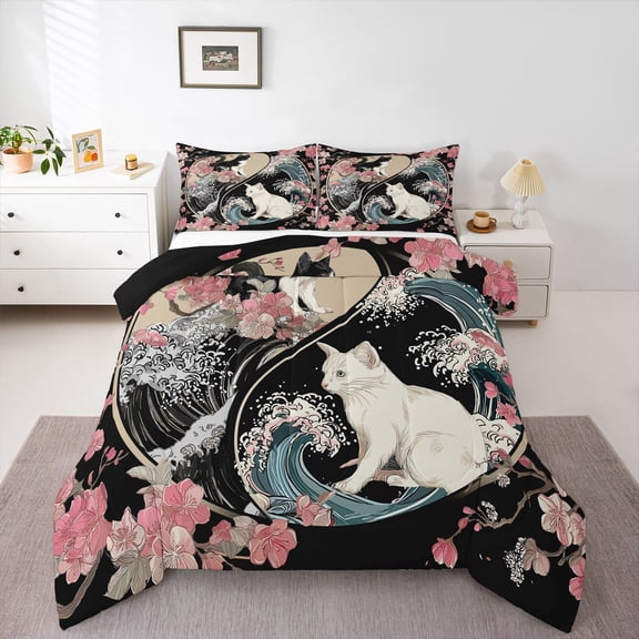 Castle Fairy Kids Teens Animal Cat Twin Comforter Sets,Ocena Waves Sakura Bedding Set