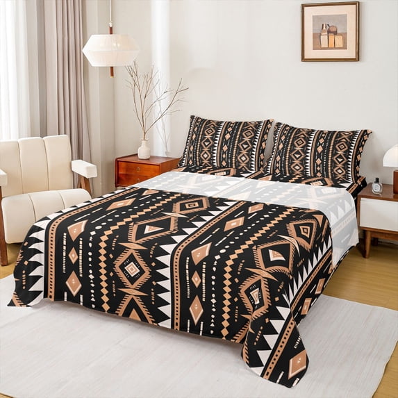 Castle Fairy Kids Teens Bohemian Aztec Twin Sheet Sets,Black Brown Bedding