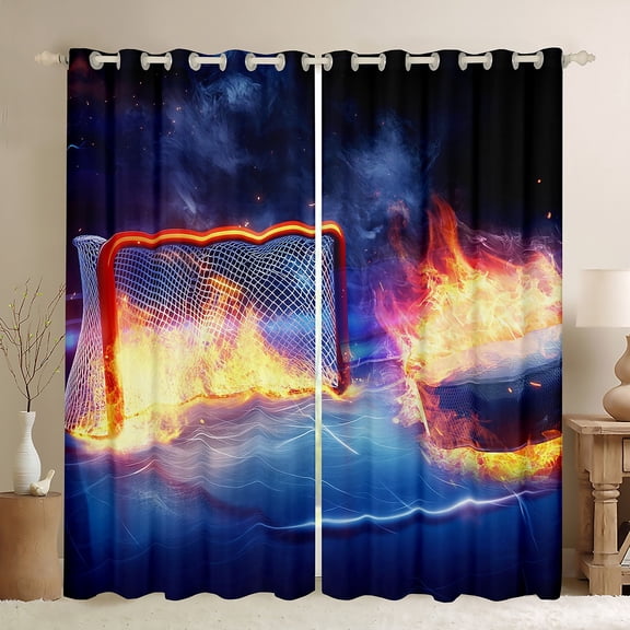 Castle Fairy Kids Teens Boys Ice Hockey Blackout Curtains Set of 2 (52x84 Each),Sport Gamer Window Curtains,Abstract Gradient Curtains and Drapes,Microfiber Bedroom Decor