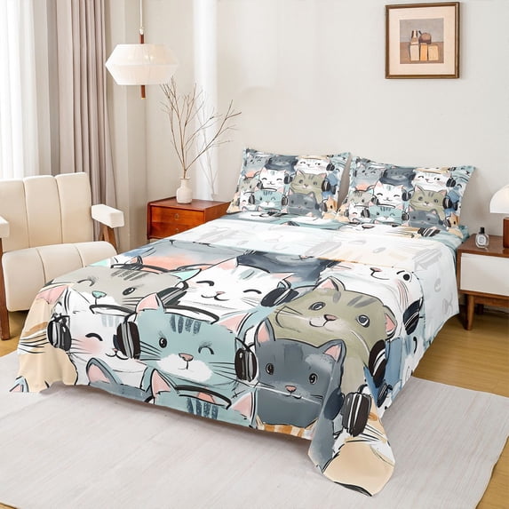 Castle Fairy Kids Teens Cartoon Cats Queen Sheet Sets,Cute Animal Bed Set