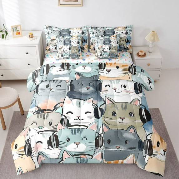 Castle Fairy Kids Teens Cartoon Cats Twin Bedding Sets,Cute Animal Bedding Comforter Set