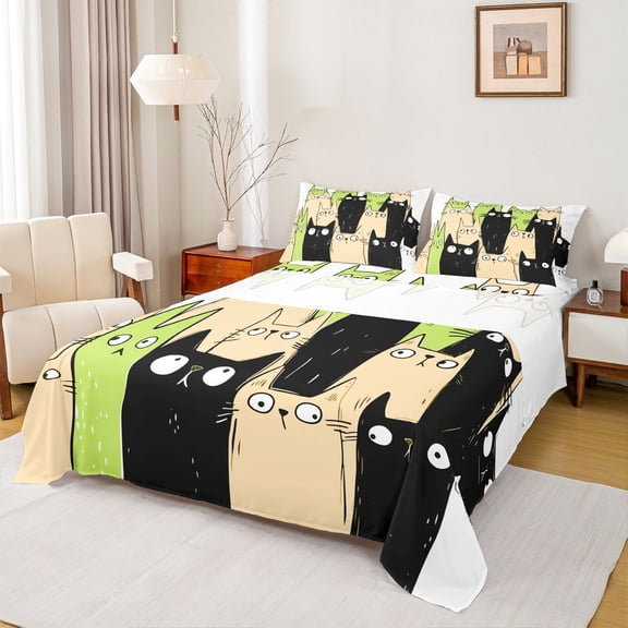 Castle Fairy Kids Teens Cartoon Cats Twin Sheet Sets,Cute Animal Bedding