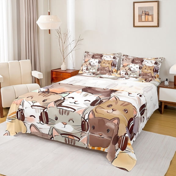 Castle Fairy Kids Teens Cartoon Cats Twin Sheet Sets,Cute Animal Bedding