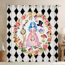 Castle Fairy Kids Teens Cartoon Princess Magician'S Hat Rabbit Black Out Curtains,Playing Cards Plaid Curtains Pack of 2 (42x63 Each),Floral Rose Botanical Mushroom Bedroom Curtains Bedroom Decor