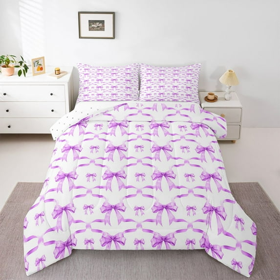Castle Fairy Kids Teens Cute Ribbon Bow Knot 3 Pieces Queen Comforter Set,Abstract Geometric Plaid Ultra Soft Bedding Sets,Cartoon Kawaii Bow Bedding Comforter Set Breathable,Breathable Home Decor