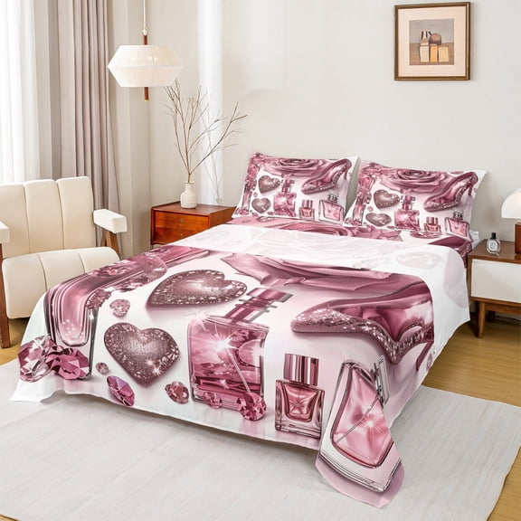 Castle Fairy Kids Teens Fashion High Heels Bed Sheets,Romantic Flower Rose King Sheets