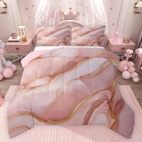 Castle Fairy Kids Teens Female Gradient Marble Stone Pattern Bedding Comforter Set 2pcs,Mountain Fluid Gold Metallic Twin Comforter Sets Microfiber,Ombre Marbling Watercolor Breathable Bedding Set