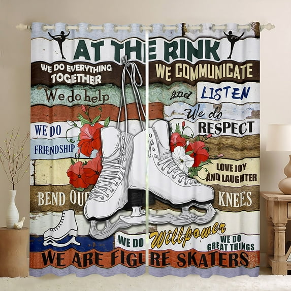 Castle Fairy Kids Teens Figure Skating Blackout Curtains Set of 2 (52x84 Each),Chic Floral Vintage Lodge Cabin Window Curtains,Sport Theme Curtains and Drapes,Super Cozy Room Decor