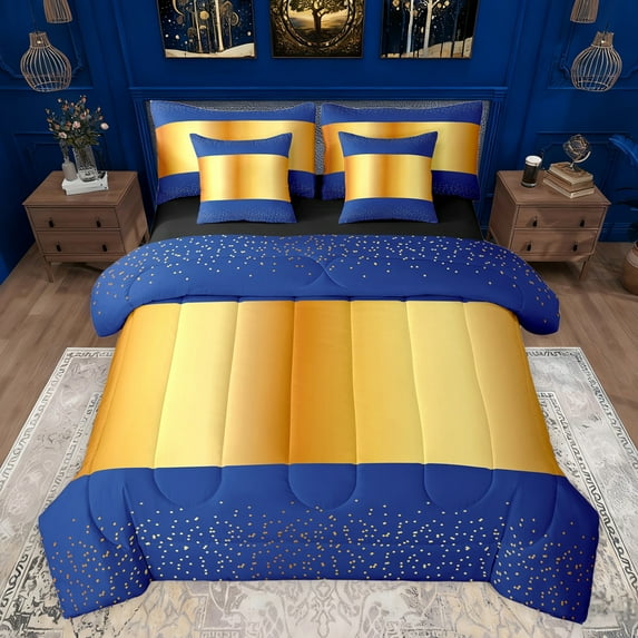 Castle Fairy Kids Teens Geometric Rectangle Stripes Bedding Comforter Set 7 Pieces,Minimalist Gold Polka Dots Full Bedding Set Lightweight,Vintage Aesthetic Fitted Sheet Flat Sheet