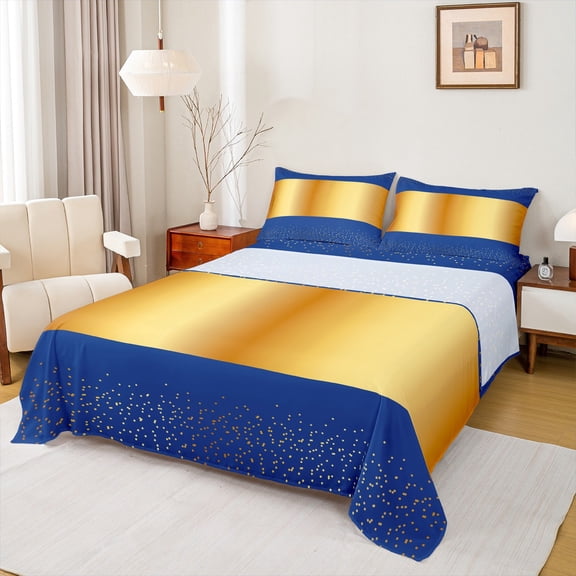 Castle Fairy Kids Teens Geometric Rectangle Stripes Twin Sheet Sets 3pcs,Minimalist Gold Polka Dots Twin Fitted Sheet Microfiber,Vintage Aesthetic Breathable Flat Sheet,Breathable Home Decor