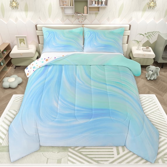 Castle Fairy Kids Teens Gradient Lines Queen Comforter Set,Stripes Bedding Comforter Set