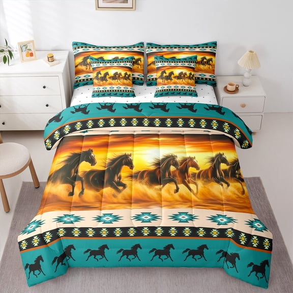 Castle Fairy Kids Teens Horse Race Bedding Comforter Set,Farm Animal Queen Bedding Sets