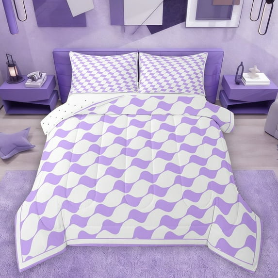 Castle Fairy Kids Teens Minimalist Geometric Grid 3 Pieces Queen Comforter Set,Minimalist Ultra Soft Bedding Sets,Abstract Stripes Bedding Comforter Set Breathable,Microfiber Bedroom Decor
