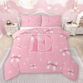 thumbnail image 1 of Castle Fairy Kids Teens Personalized Initial E Full Size Comforter Sets 3-Piece,Kawaii Pink Ribbon Bowknot Bedding Comforter Set,Dreamy Princess Lightweight Bedding Sets,Luxury Bedroom Decor, 1 of 8