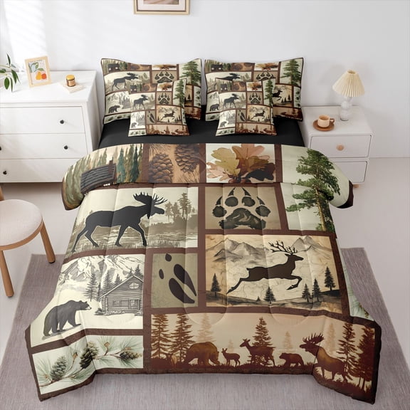 Castle Fairy Kids Teens Safari Bear Deer Bedding Comforter Set,Plaid Full Bedding Set