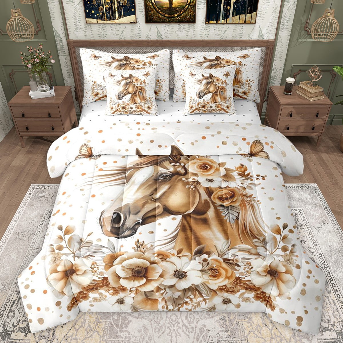 Castle Fairy Western Animal Horse 7-Piece Bedding Comforter Set, King ...