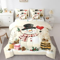 Castle Fairy Kids Xmas Snowman 7-Piece Twin Bedding Sets,Merry Christmas Bedding Comforter Set,Winter Snowflakes Breathable Sheet Sets,Microfiber Bedroom Decor