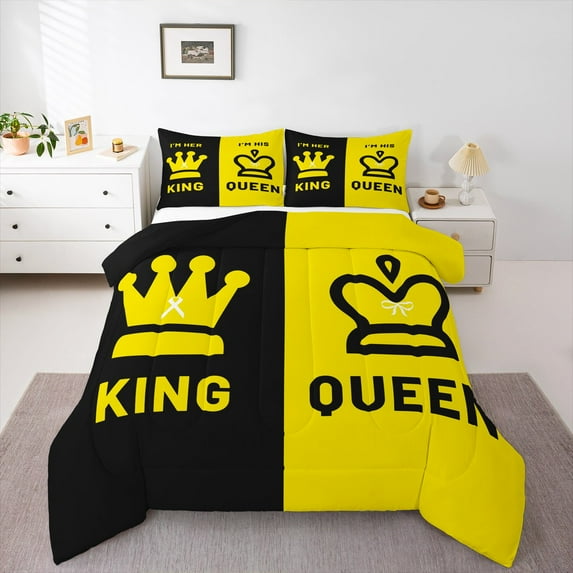Castle Fairy King And Queen Crown 3 Pieces Queen Comforter Set for Girls Female Women,Romantic Valentine's Day Ultra Soft Bedding Sets,Couple Lover Bedding Comforter Set Breathable