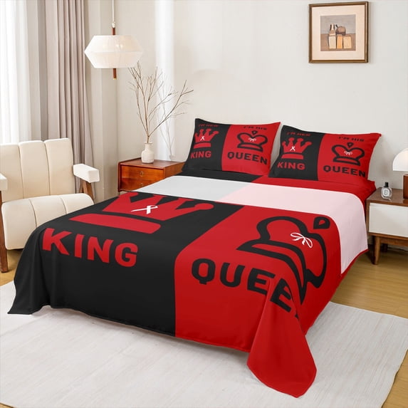 Castle Fairy 4-Piece Queen Sheet Set - King & Queen Crown, Valentine Theme