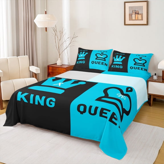 Castle Fairy King And Queen Crown 4pcs Bed Sheets for Girls Female Women,Romantic Valentine's Day King Sheets,Couple Lover Super Cozy Sheet Set,Lightweight Room Decor