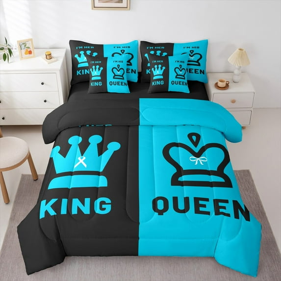 Castle Fairy King And Queen Crown Bedding Comforter Set 7pcs for Girls Female Women,Romantic Valentine's Day Queen Bedding Sets Super Cozy,Couple Lover Queen Sheet Sets,Lightweight Room Decor