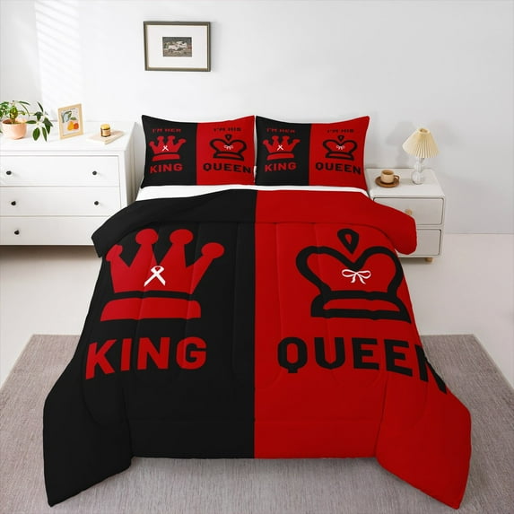Castle Fairy King And Queen Crown Full Size Comforter Sets 3-Piece for Teens Boys Girls,Romantic Couple Lover Bedding Comforter Set,Happy Valentine's Day Lightweight Bedding Sets