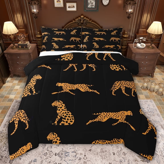 Castle Fairy Leopard Animal Queen Comforter Set,Wildlife Cheetah Bedding Comforter Set
