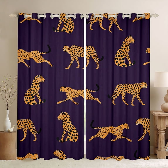Castle Fairy Leopard Blackout Curtains Set of 2 (52x84 Each),Cheetah Window Curtains