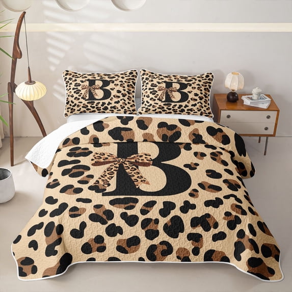 Castle Fairy Leopard Bow Letter B Quilt King for Girls,Old Fashion King Coverlet Set