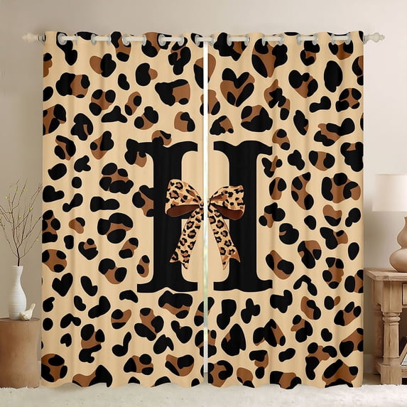 Castle Fairy Leopard Bow Letter H Blackout Curtains Set of 2 (52x84 Each) for Girls,Wild Pattern Window Curtains for Bedroom