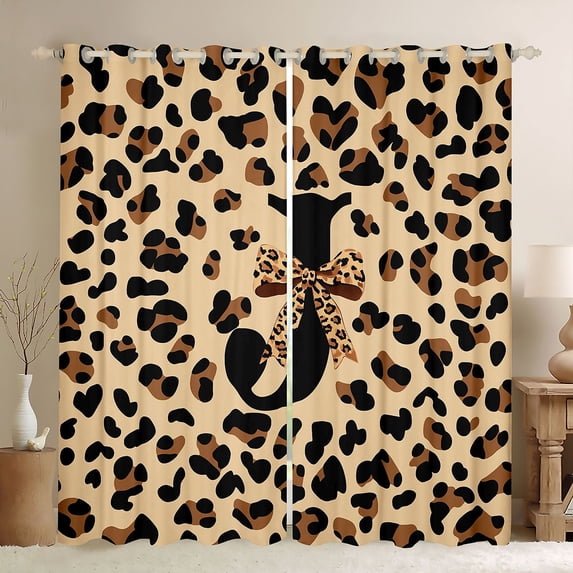 Castle Fairy Leopard Bow Letter J Blackout Curtains Set of 2 (52x84 Each) for Girls,Animal Cheetah Window Curtains