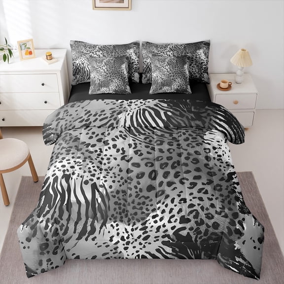 Castle Fairy Leopard Cheetah Print 7-Piece Bedding Comforter Set for Teen Boys Girls,Abstract Splash King Bedding Sets,Animal Print Ultra Soft Bed Sheets,Breathable Home Decor