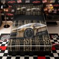 thumbnail image 1 of Castle Fairy Leopard Plaid Sports Car Zipper Twin Comforter Sets with Fitted Sheet and 2 Pillowcases for Boys,Pattern Art Zipper Bedding Set for Bedroom,Gold Black,4-Piece,Black Reversible, 1 of 6