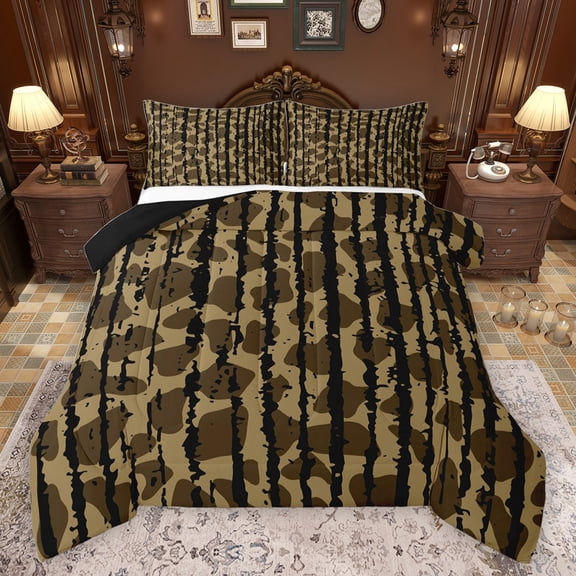 Castle Fairy Leopard Print 3 Pieces Queen Comforter Set for Female Men Women,Abstract Camouflage Camo Ultra Soft Bedding Sets,Retro Vintage Aesthetic Bedding Comforter Set Breathable
