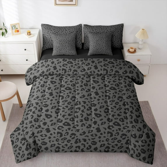 Castle Fairy Leopard Print 7pcs Bedding Comforter Set for Teenagers,Animal Cheetah Queen Bedding Sets Super Cozy,Abstract Vintage Queen Sheet Sets,Microfiber Bedroom Decor