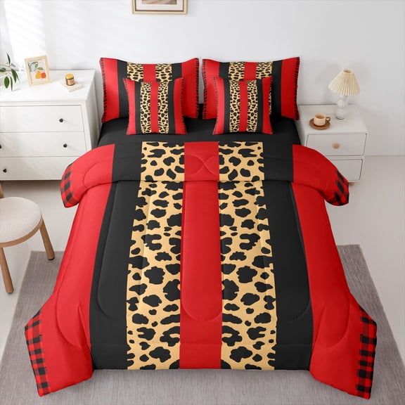 Castle Fairy Leopard Print Bedding Comforter Set,Abstract Stripes Full Bedding Set