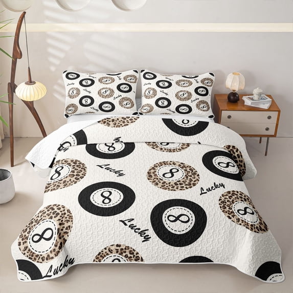 Castle Fairy Leopard Print Billiards Quilt Full,Sport Theme Full Bedspread Sets,Brown Black