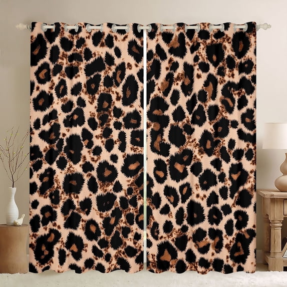 Castle Fairy Leopard Print Black Out Curtains,Black Brown Curtains Pack of 2 (42x63 Each)