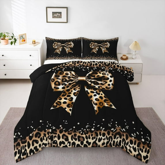 Castle Fairy Leopard Print Bowknot Full Size Comforter Sets,Cheetah Print Bedding Sets